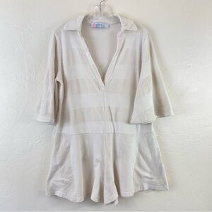 Free People Beach Size XS White Terry Cloth Wide Short Sleeve Pullover Romper